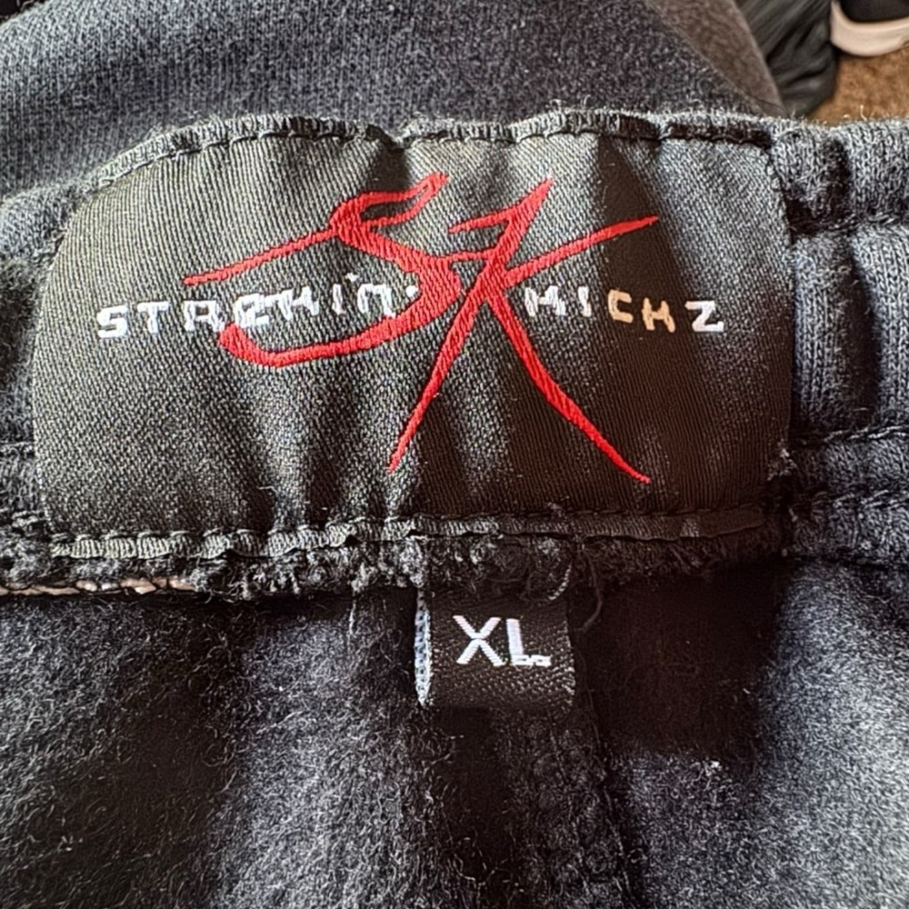 Men's XL Black Graphic Jogger Sweatpants Yellow Logo Zip Hem Streetwear EUC - Picture 5 of 11